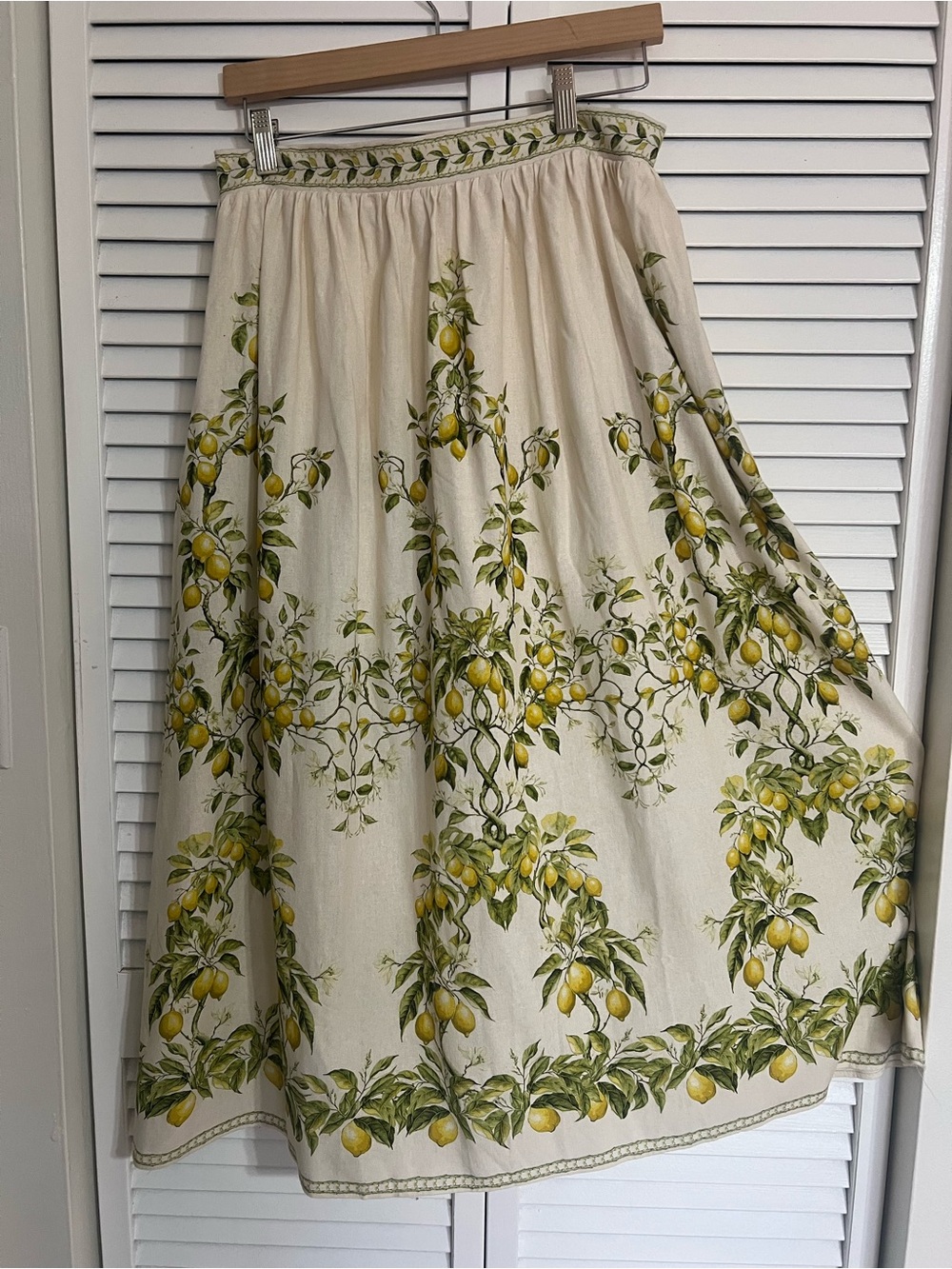 Max Studio Cream Maxi Skirt with Yellow Lemon Print